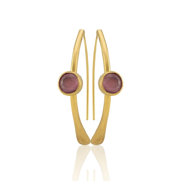 Kadir Jewellery 22 Ayar Altın Kaplama Kadın Taşlı Küpe -El İşçiliği Ve Hipoalerjenik Küpe - Resim 6