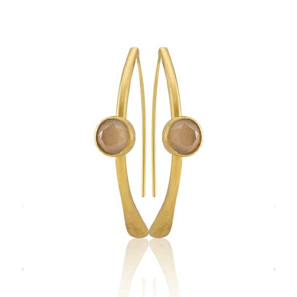 Kadir Jewellery 22 Ayar Altın Kaplama Kadın Taşlı Küpe -El İşçiliği Ve Hipoalerjenik Küpe - Resim 7