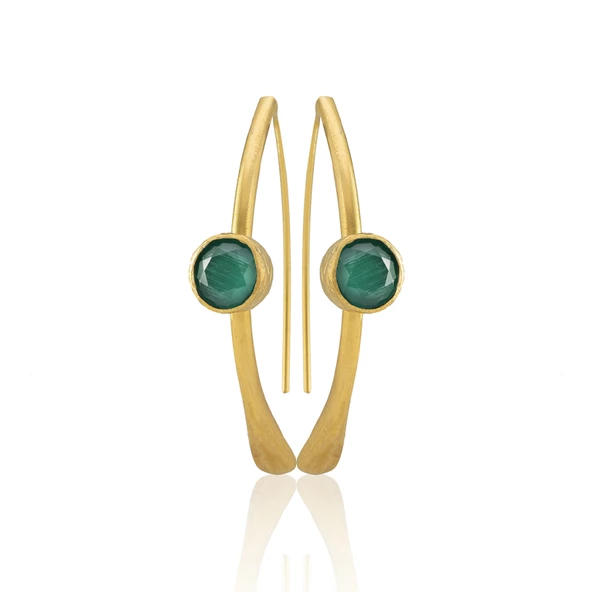 Kadir Jewellery 22 Ayar Altın Kaplama Kadın Taşlı Küpe -El İşçiliği Ve Hipoalerjenik Küpe - Resim 2