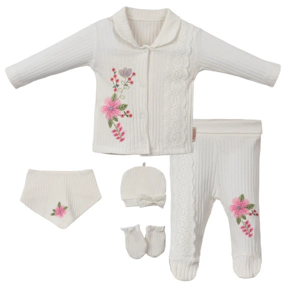 NECİXS REYES ÇİÇEK DESENLİ 5 PARÇA KIZ BEBEK TAKIM - 2