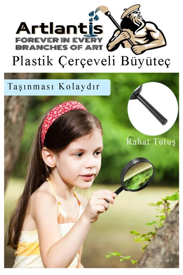 Büyüteç 90 mm 1 Adet 5x Plastik Sap Çerçeveli Büyüteç Merçek Okul Büro Ofis - 5