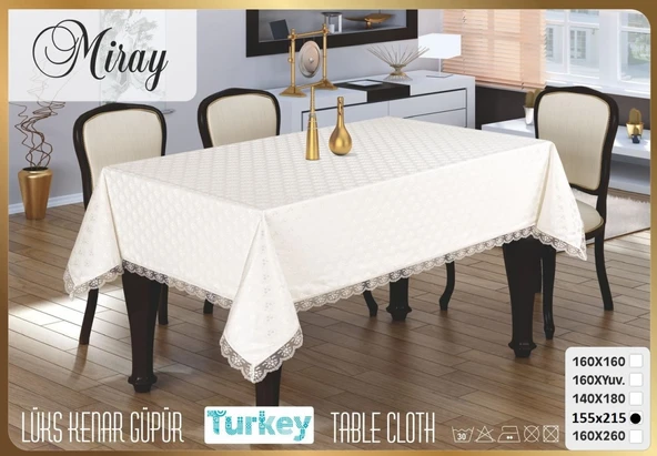 Leke Tutmaz Fransız Güpürlü KDK Dertsiz Masa Örtüsü (155x215)