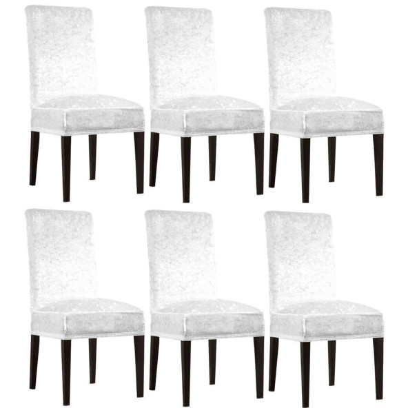 İpek Kadife 6'lı Sandalye Kılıfı Likralı Lastikli Kadife Sandalye Örtüsü (6 ADET) - Beyaz