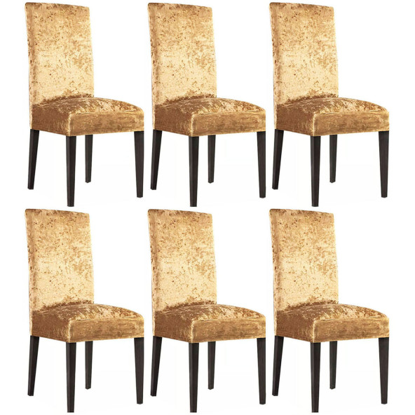Ipek Kadife 6'lı Sandalye Kılıfı Likralı Lastikli Kadife Sandalye Örtüsü (6 ADET) - Gold