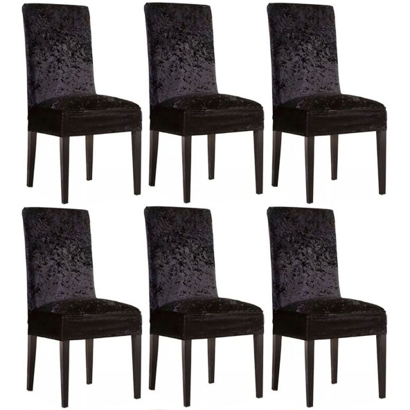 Ipek Kadife 6'lı Sandalye Kılıfı Likralı Lastikli Kadife Sandalye Örtüsü (6 ADET) - Siyah