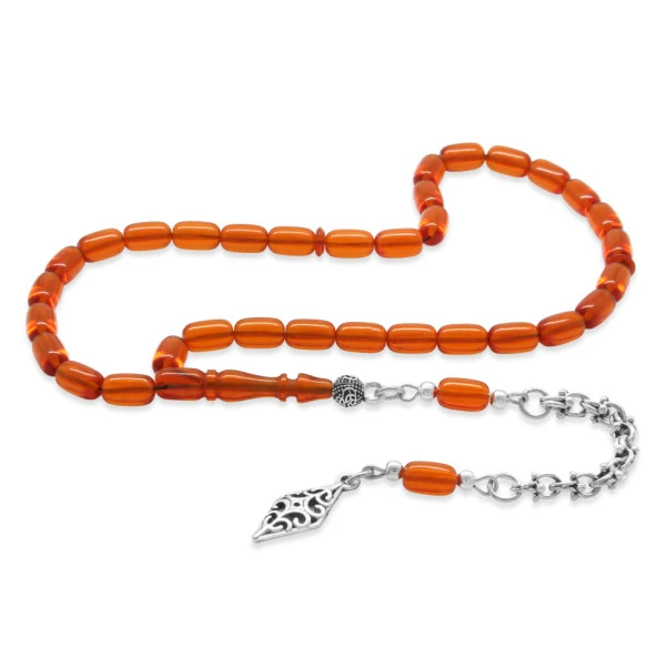 Nipora Kararmaz Metal Arnavut Zincir Püsküllü Kapsül Kesim Kırmızı Bilek Boy Ateş Kehribar Tesbih ürün görseli