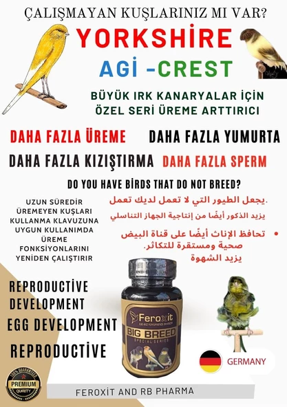 BÜYÜK IRK KANARYALAR İÇİN ÖZEL OLARAK GELİŞTİRİLEN DAHA FAZLA ÜREME VE YUMURTA GEİŞİMİ İÇİN MİX 100 G