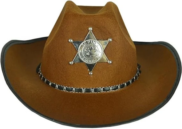 Lüks Şerif Kovboy Şapkası Kahverengi 38x26 cm