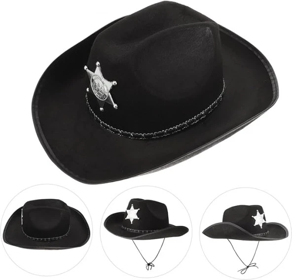 Lüks Şerif Kovboy Şapkası Siyah 38x26 cm - Resim 2