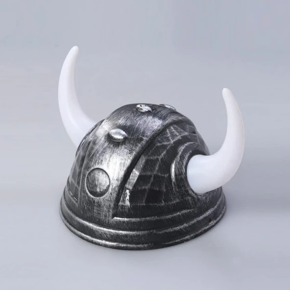 Boynuzlu Viking Miğfer Plastik Şapka Gümüş 18x15 cm
