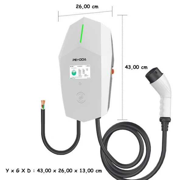 Penoda Duvara Tipi Elektrikli Araç Şarj Cihazı 3Faz, 32A , 22KW - 3