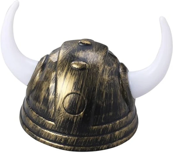 Boynuzlu Viking Miğfer Plastik Şapka Gold 18x15 cm