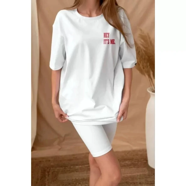 Lucky Life Unisex Baskılı Oversize T-Shirt - Beyaz