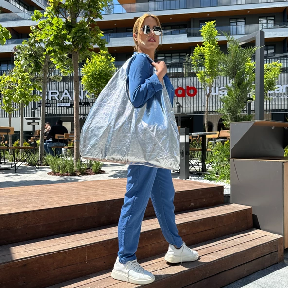 Mavi Cep Detaylı Beli Bağlamalı Tulum - 9