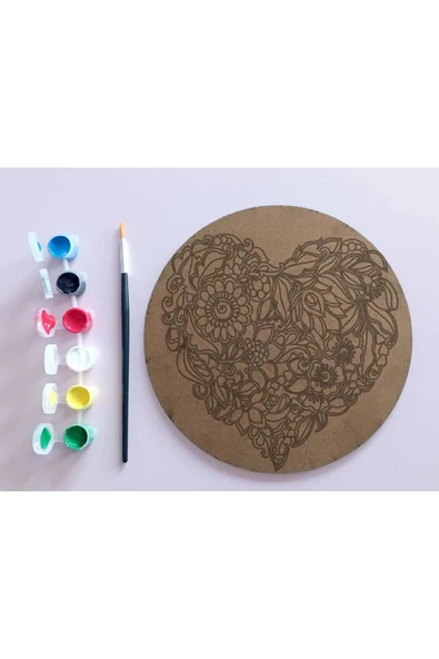 dudu ahşap AHŞAP MANDALA 20x20 cm DAİRE MDF üzerine UV baskı modeller- KALP DESENLİ Mandala Set Boyama - 2