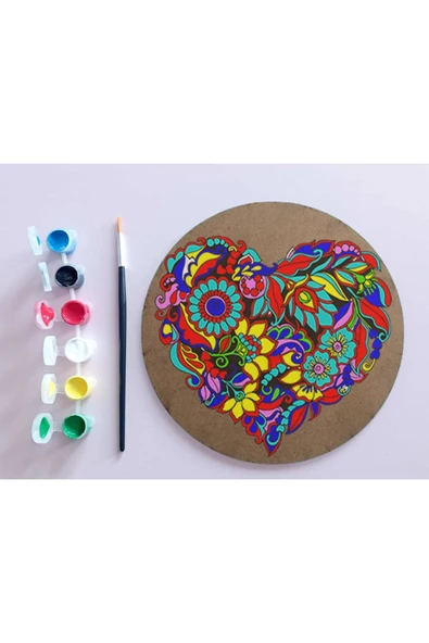 dudu ahşap AHŞAP MANDALA 20x20 cm DAİRE MDF üzerine UV baskı modeller- KALP DESENLİ Mandala Set Boyama