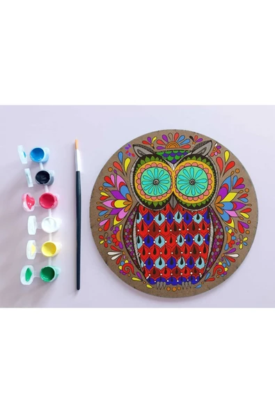 dudu ahşap AHŞAP MANDALA 20x20 cm DAİRE MDF üzerine UV baskı modeller- DESENLİ BAYKUŞ Mandala Set Boyama