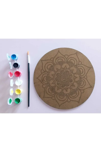 dudu ahşap AHŞAP MANDALA 20x20 cm DAİRE MDF Üzerine UV Baskı Modeller- DESENLİ3 Mandala Set Boyama - 2