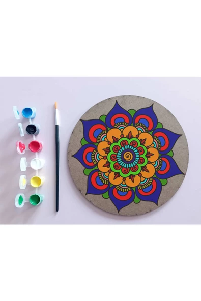 AHŞAP MANDALA 20x20 cm DAİRE MDF Üzerine UV Baskı Modeller- DESENLİ3 Mandala Set Boyama