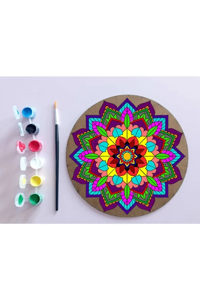 AHŞAP MANDALA 20x20 cm DAİRE MDF üzerine UV baskı modeller- DESENLİ4 Mandala Set Boyama