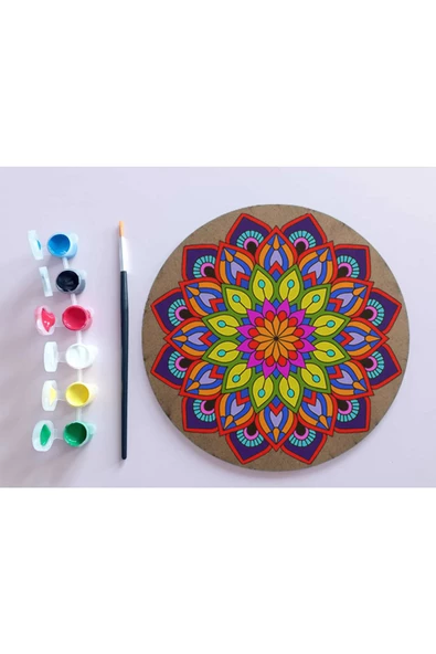 AHŞAP MANDALA 20x20 cm DAİRE MDF üzerine UV baskı modeller- DESENLİ1 Mandala Set Boyama