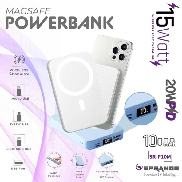 Magsafe Wireless 10000MAH 15W Hızlı Şarj 20W PD Göstrgeli Powerbank