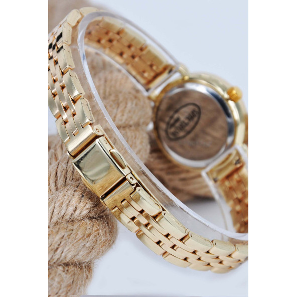 Altın Gold Renk Kordon Altın Renk Kadran Şık Taş Detay Genç Kız Kadın Kol Saati SU-583 - 2