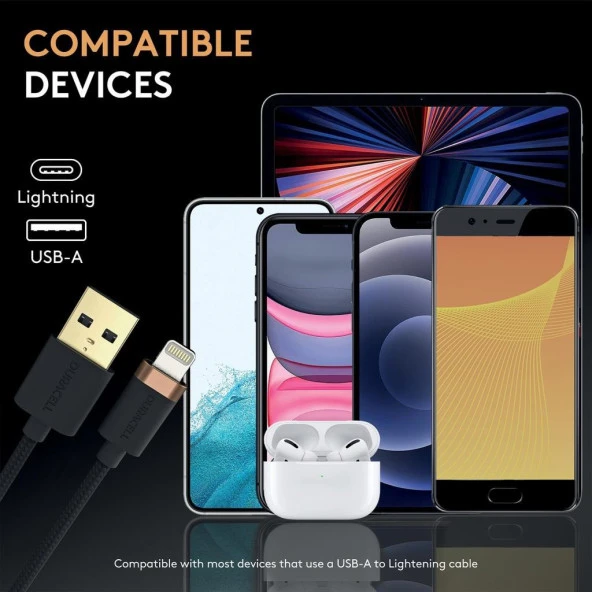 Duracell 0,3m Lightning to USB-A Örgülü Şarj Kablosu - Siyah - 5