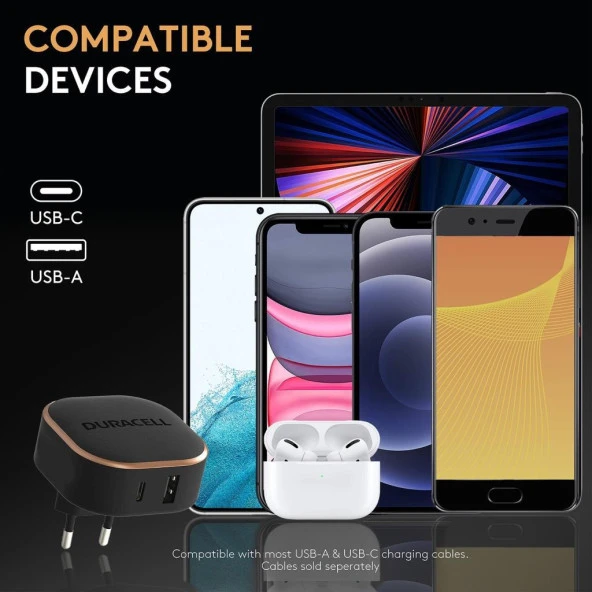 Duracell 30W 4X Hızlı Şarj Başlığı ( USB-A,USB-C ) - Siyah - 7