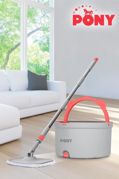 PONY GRİ TEMİZ & KİRLİ SUYU AYIRMA ÖZELLİĞİ OTOMATİK TEMİZLİK SETİ MOP PASPAS