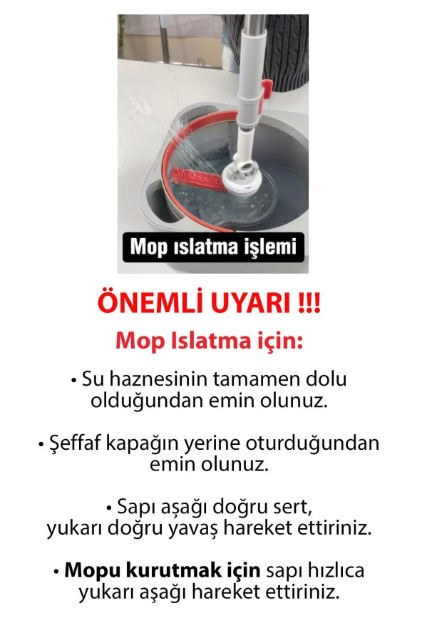 PONY GRİ TEMİZ & KİRLİ SUYU AYIRMA ÖZELLİĞİ OTOMATİK TEMİZLİK SETİ MOP PASPAS - 5