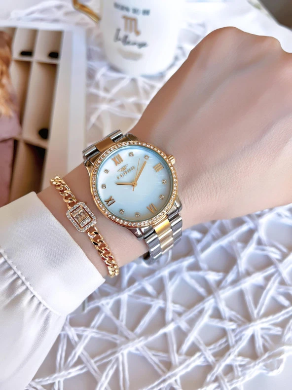 Ferro Gold/Gümüş Renk Kararmaz Renk Atmaz 3 Atm  Özel Tasarım Kadın Kol Saati EFL21286D - 2