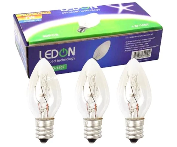 Ledon Ld-1407 7 Watt Tek E14 Duy Clear Şeffaf Parfüm Ampul 50lik Kutu