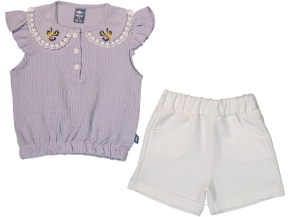 NAZAR ÇİÇEK NAKIŞLI YAKALI PÖTÜKAR KIZ ÇOCUK TAKIM