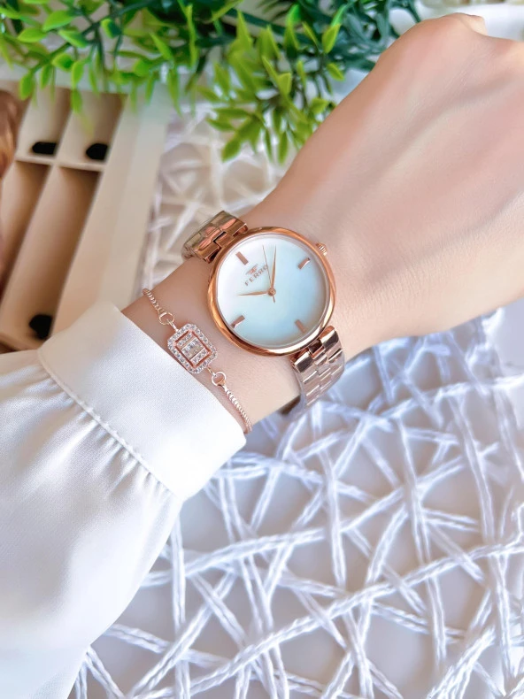 Ferro Rose/Gold Renk Kararmaz Renk Atmaz 3 Atm  Özel Tasarım Kadın Kol Saati EFL21100C - Resim 3
