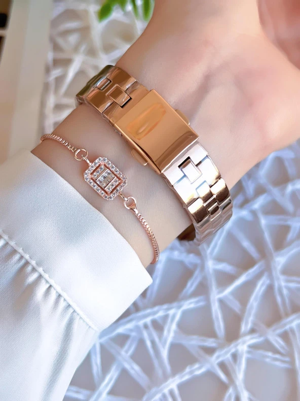 Ferro Rose/Gold Renk Kararmaz Renk Atmaz 3 Atm  Özel Tasarım Kadın Kol Saati EFL21100C - Resim 4