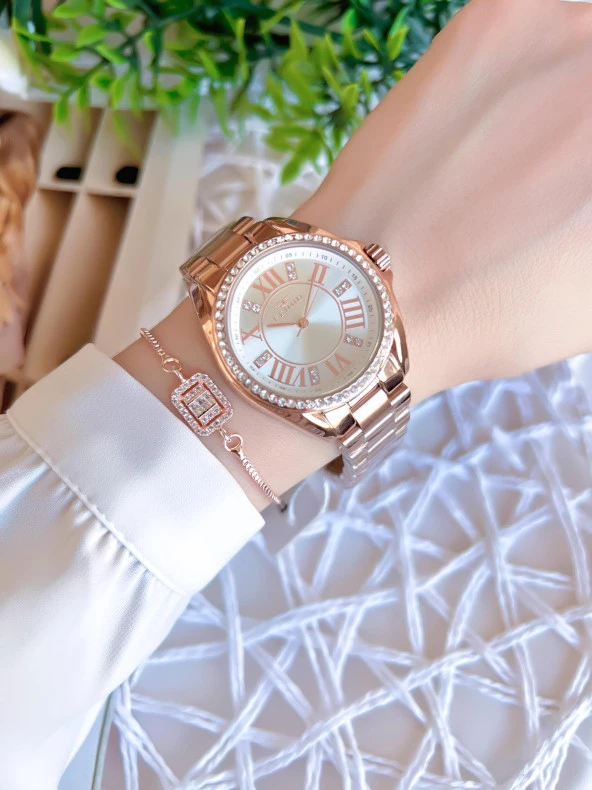 Ferro Rose/Gold Renk Kararmaz Renk Atmaz 3 Atm  Özel Tasarım Kadın Kol Saati EFL51336C - Resim 2
