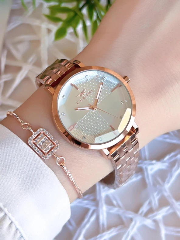 Ferro Rose/Gold Renk Kararmaz Renk Atmaz 3 Atm  Özel Tasarım Kadın Kol Saati EFL21252C ürün görseli
