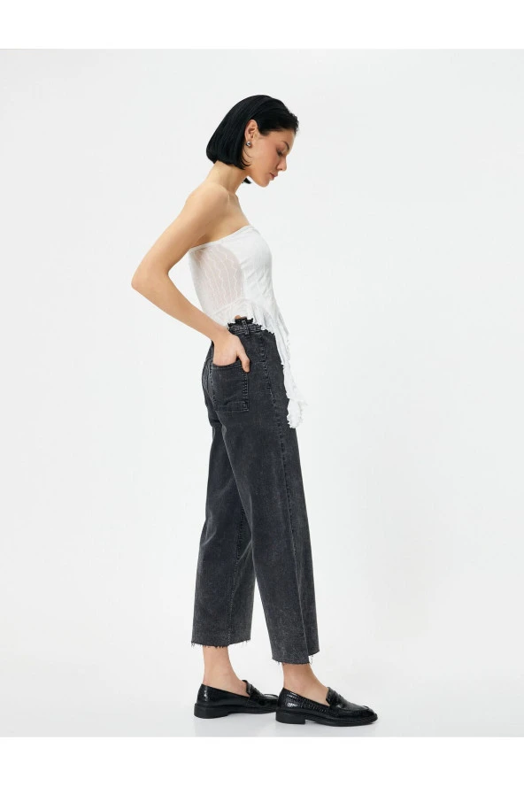 Geniş Kısa Paça Kot Pantolon Yüksek Bel - Sandra Jeans
