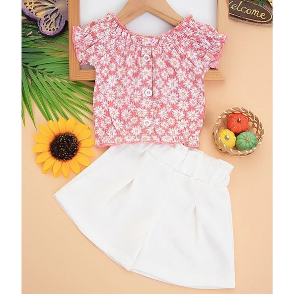 NAZAR PAPATYA DESENLİ DOKUMA ŞORTLU KIZ ÇOCUK TAKIM - Resim 3