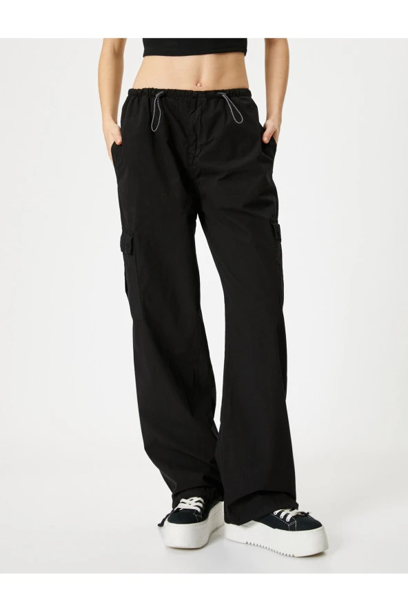 Oversize Kargo Pantolon Düşük Bel Beli Lastikli Stoperli Cepli - Resim 3