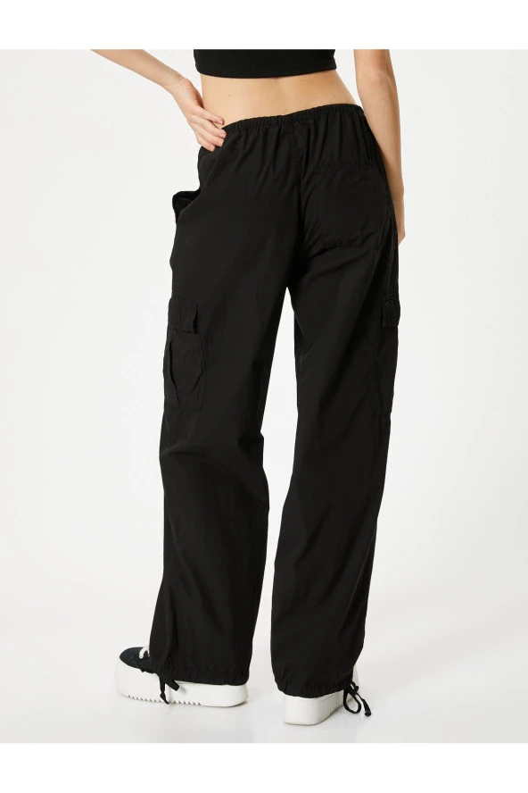 Oversize Kargo Pantolon Düşük Bel Beli Lastikli Stoperli Cepli - Resim 4