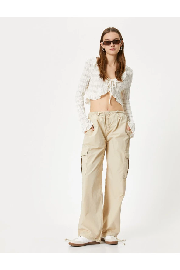 Oversize Kargo Pantolon Düşük Bel Beli Lastikli Stoperli Cepli - Resim 7