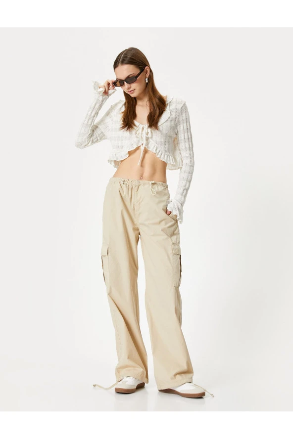 Oversize Kargo Pantolon Düşük Bel Beli Lastikli Stoperli Cepli - Resim 8