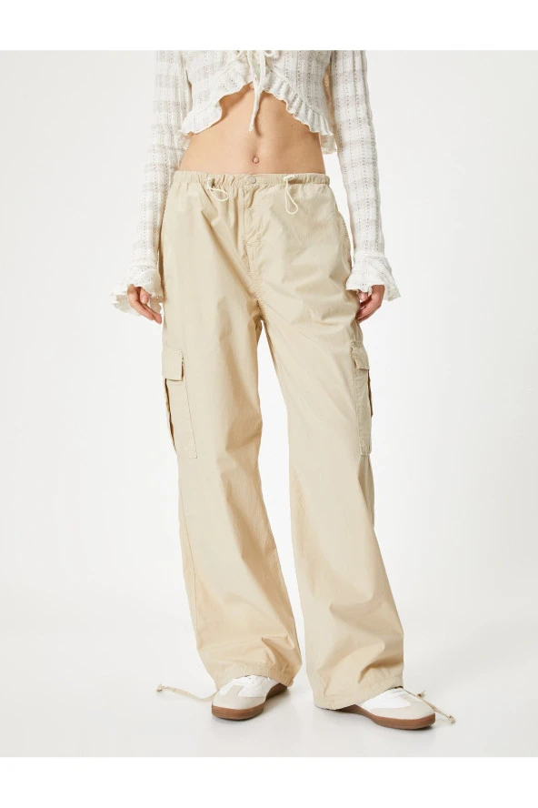 Oversize Kargo Pantolon Düşük Bel Beli Lastikli Stoperli Cepli - Resim 9