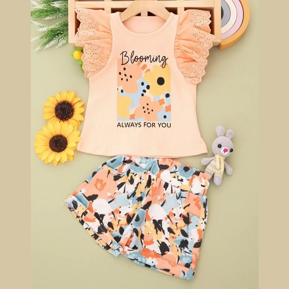 NAZAR VUAL DOKUMA ŞORTLU KIZ ÇOCUK TAKIM - Resim 5