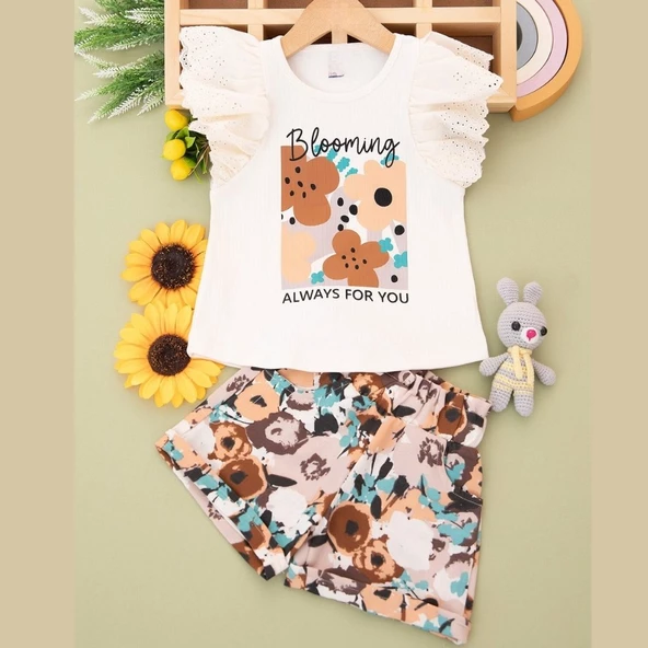 NAZAR VUAL DOKUMA ŞORTLU KIZ ÇOCUK TAKIM - Resim 3