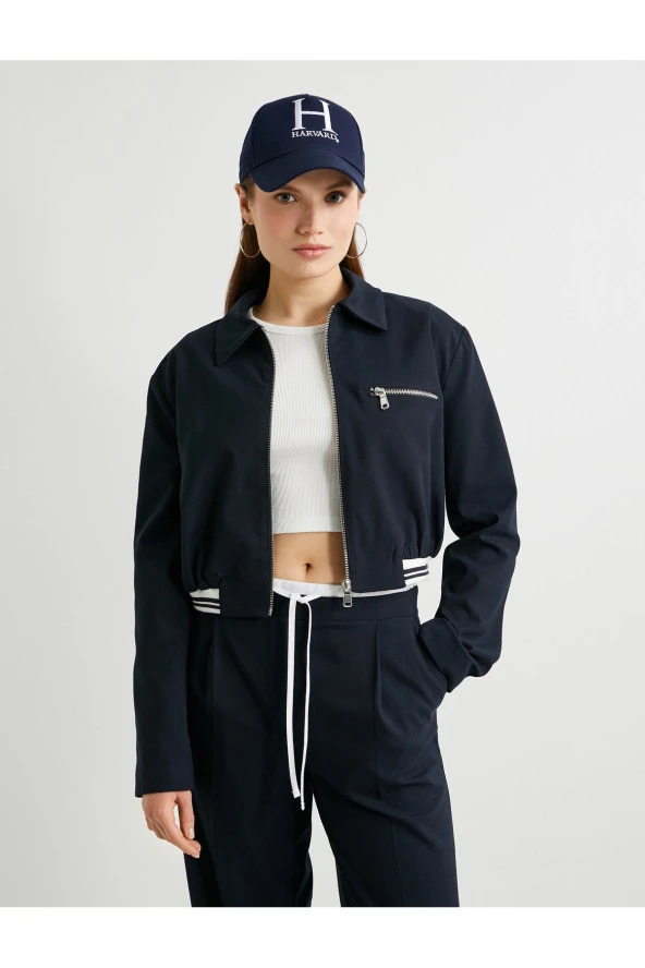 Bomber Ceket Fermuarlı Ribanalı Cepli - 3