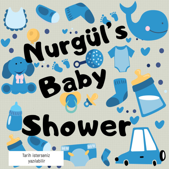 30'lu Paket Baby Shower Erkek Bebek Mavi Grafikler Bebek Magnet 7.5x7.5 Cm Kare Magnetli Mavi