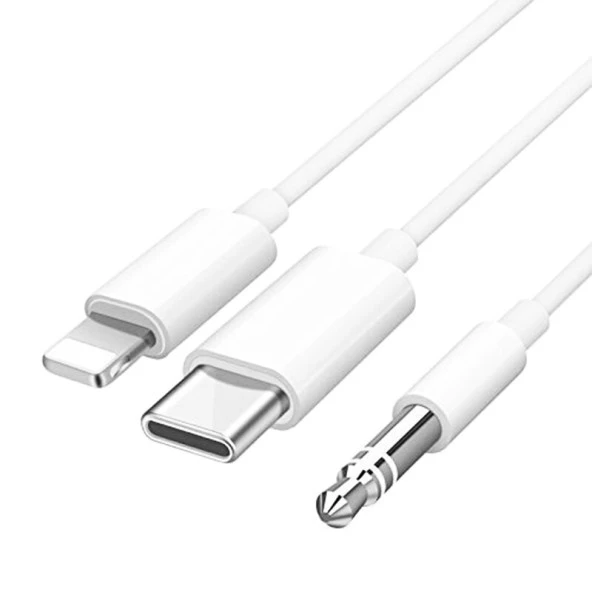 3.5 Mm Aux Dönüştürücü Kablo Type-C Lightning For iPhone iPad 2 in 1 Çevirici